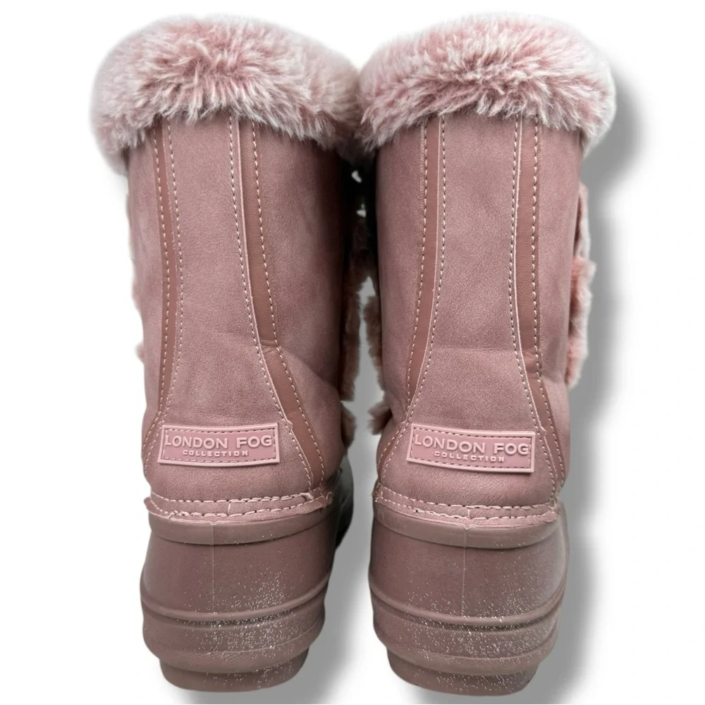 London Fog Faux Fur Winter Snow Boots Pink Suede Size 4 Cabincore Cozy Outdoor